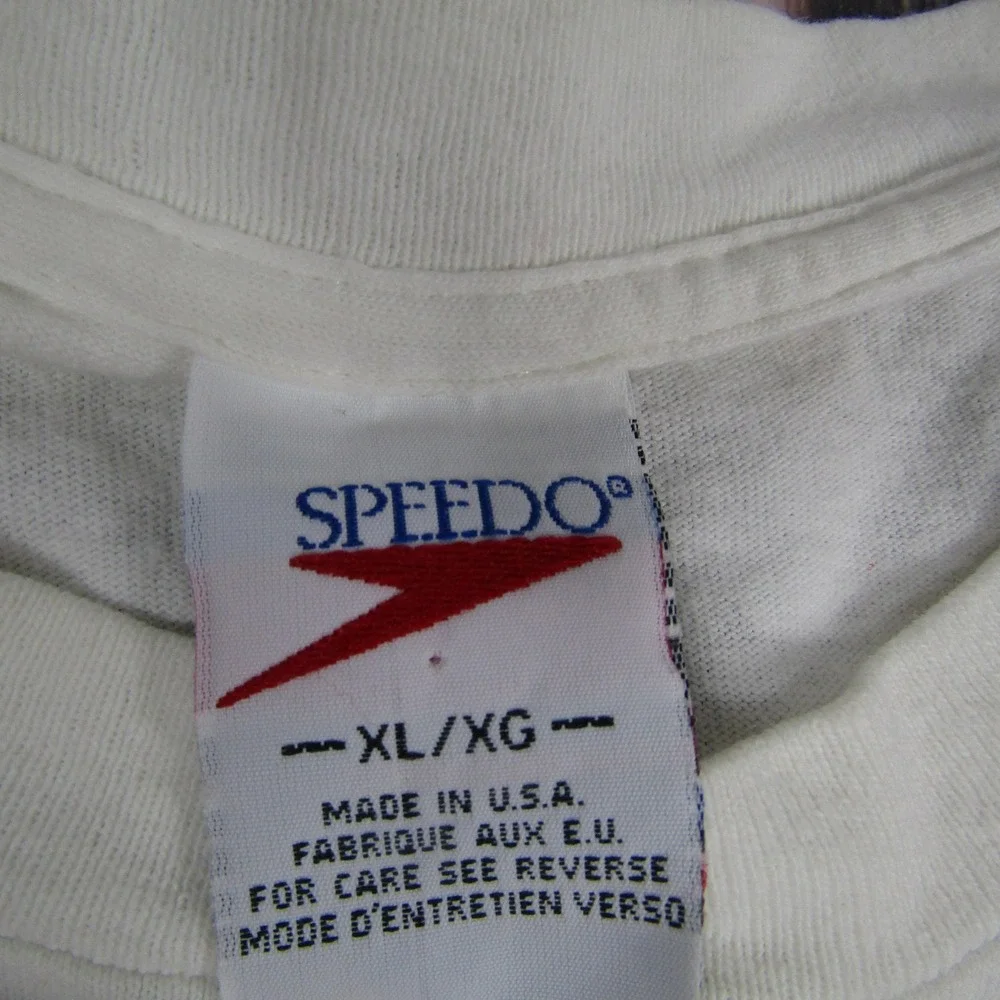 Vintage Speedo Pool Rules Shirt Mens XL White Swim Graphic‎ Tee Flags 90s